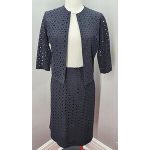 50s Vintage Black Eyelet or Broderie Anglaise Skirt Suit - S / M